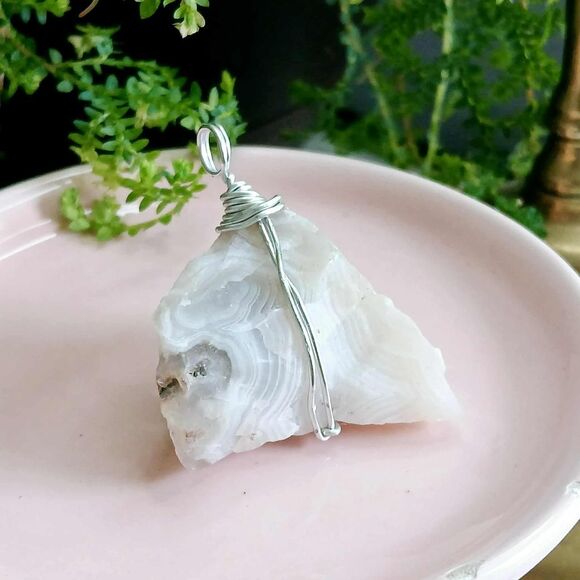 Raw Agate Crystal Pendant, Wire Wrapped Gemstone Jewelry, 1.5" - Picture 3 of 3